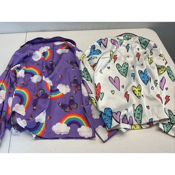 LOT OF 2 Lola and the Boys Satin Pajama tops size 2T hearts rainbows butterflies - Picture 5 of 7